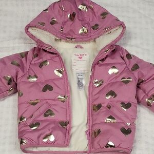 Carter's Pink Hooded Jacket with Metallic Hearts